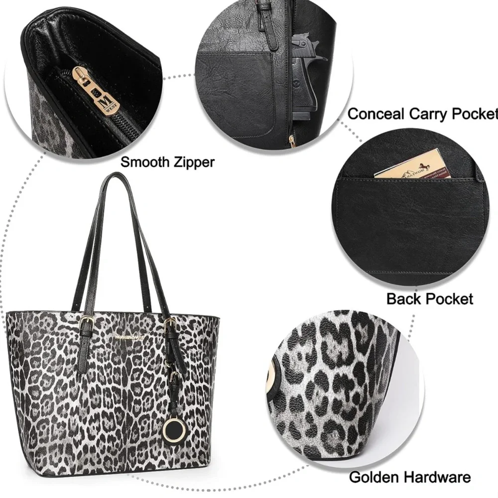 B&W Montana West Fashion 3 pcs Handbag Set girafe Print Tote Bag Conceal Car… - Picture 4 of 5